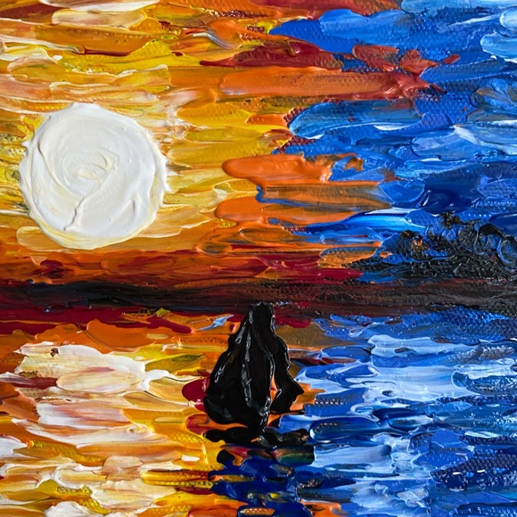 Impasto sunset on the ocean. Original acrylic painting signed by the artist new - Picture 6 of 11